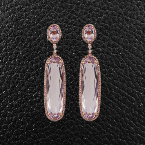 Handmade gold earrings for unique style -Rose Amethyst & Diamond Earrings