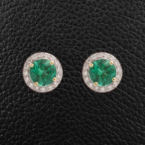 Modern diamond earrings for women -Round Emerald & Diamond Earrings