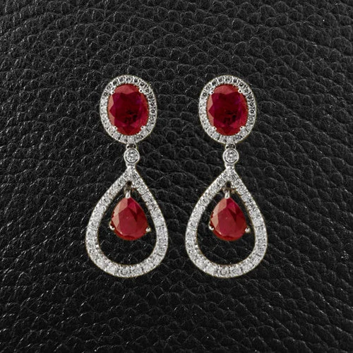 Long chandelier earrings for weddings -Ruby & Diamond Dangle Earrings