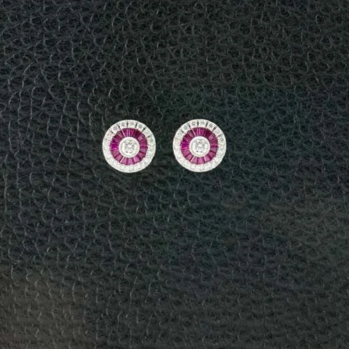 Modern diamond earrings for women -Ruby & Diamond Earrings