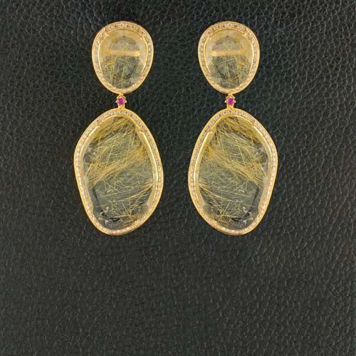 Classic pearl drop earrings -Rutilated Quartz & Diamond Earrings