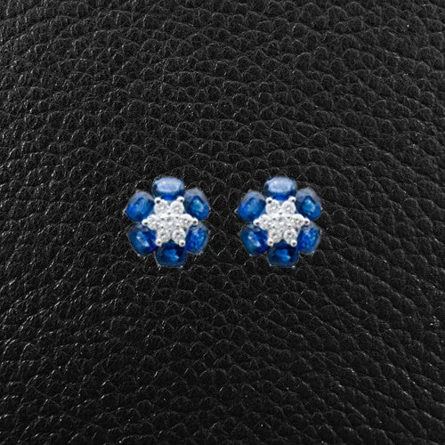 Swarovski stud earrings for sparkle -Sapphire & Diamond Cluster Earrings