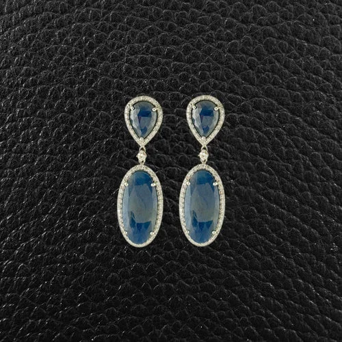 Elegant gold earrings for formal events -Sapphire & Diamond Dangle Earrings