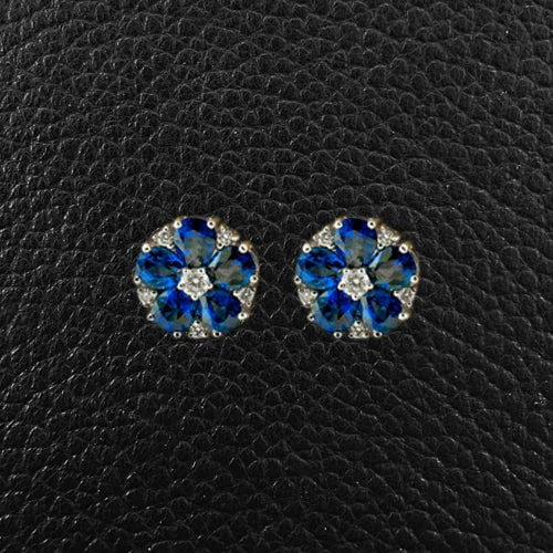 Gold leaf earrings for natural beauty -Sapphire & Diamond Flower Earrings