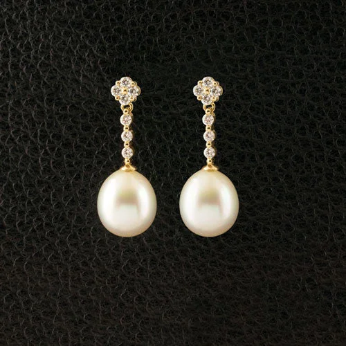 Unique statement earrings for women -South Sea Pearl & Diamond Dangle Earrings