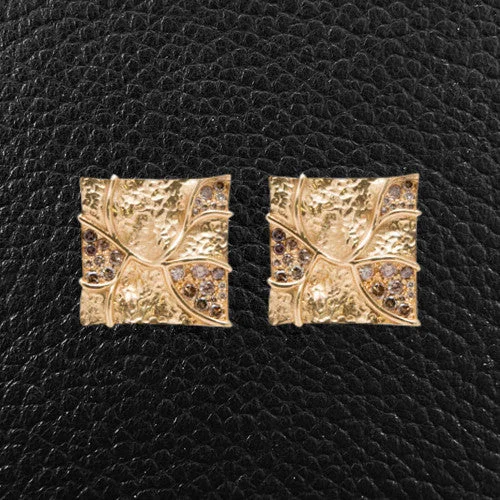 Multi-layered earrings for trendy outfits -Square Yellow Gold & Brown Diamond Earrings