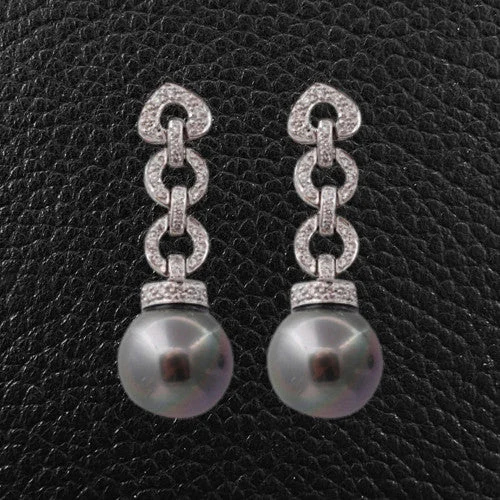 Custom designed earrings for personal touch -Tahitian Pearl & Diamond Dangle Earrings