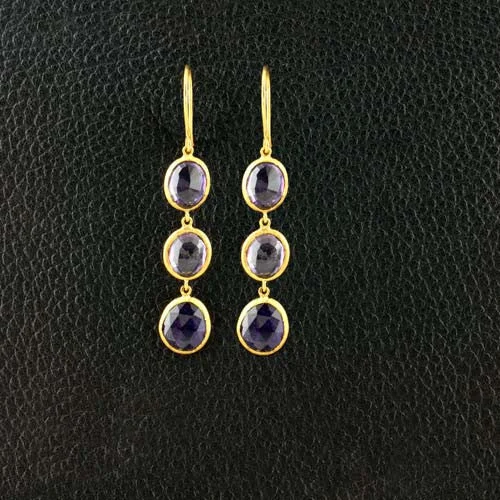 High-quality pearl earrings for weddings -Triple Amethyst Dangle Earrings