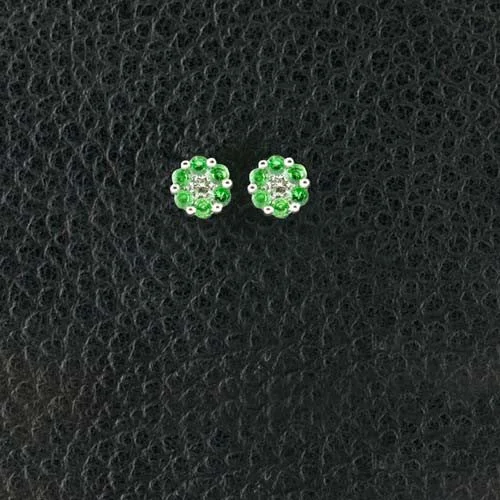 Multi-layered earrings for trendy outfits -Tsavorite & Diamond Flower Earrings