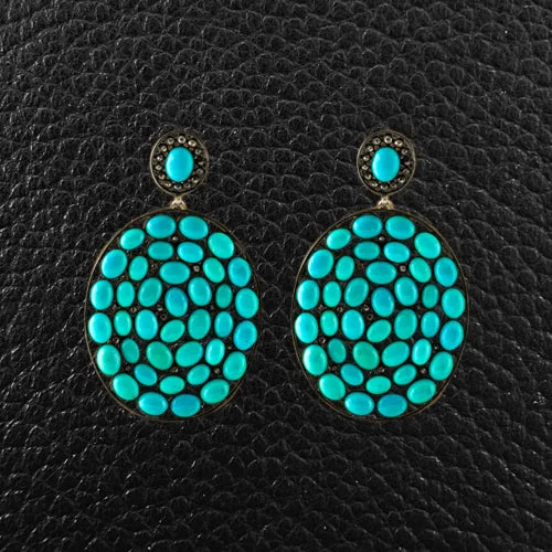 Double hoop earrings for trendy appeal -Turquoise & Diamond Dangle Earrings