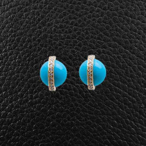 Gold stud earrings for professional style -Turquoise & Diamond Earrings