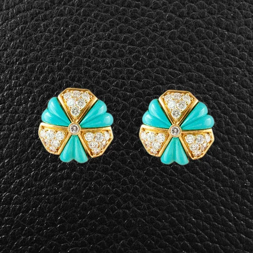 Art deco earrings for vintage lovers -Turquoise & Diamond Estate Earrings