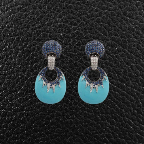 Statement earrings for party outfits -Turquoise, Sapphire, & Diamond Earrings