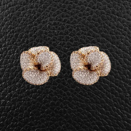 Black earrings for evening outfits -White & Brown Diamond Flower Earrings