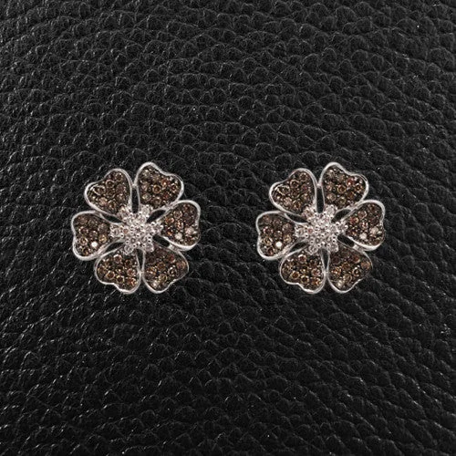 Luxury crystal earrings for women -White & Brown Diamond Flower Earrings