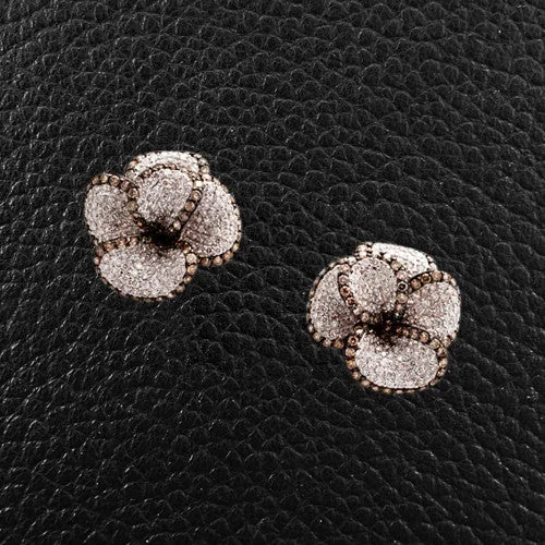 Chic pearl earrings for formal occasions -White & Brown Diamond Flower Earrings