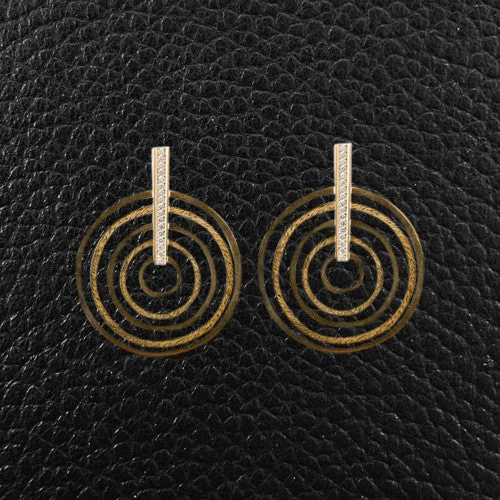 Swarovski crystal earrings for elegance -Yellow Gold & Diamond Concentric Circle Earrings