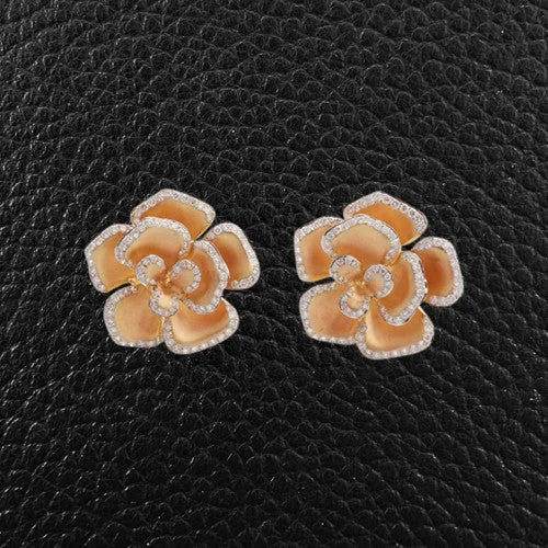 Simple silver earrings for daily wear -Yellow Gold & Diamond Flower Earrings