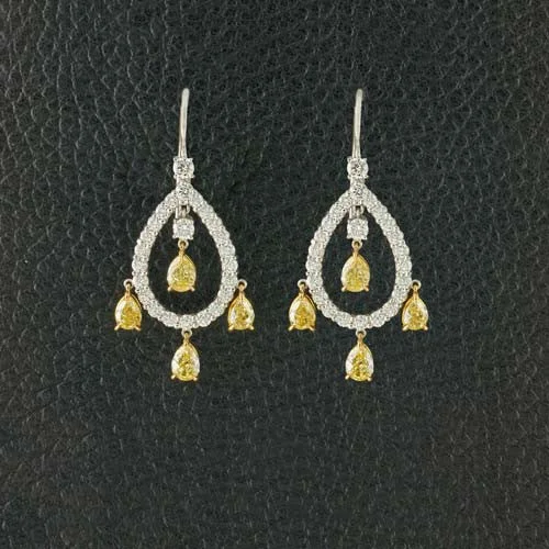 Gold hoop earrings for everyday wear -Yellow & White Diamond Dangle Earrings