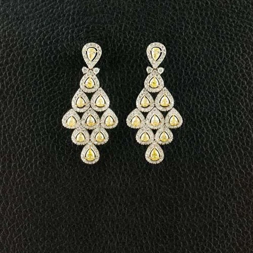 Small gold earrings for subtle elegance -Yellow & White Diamond Dangle Earrings