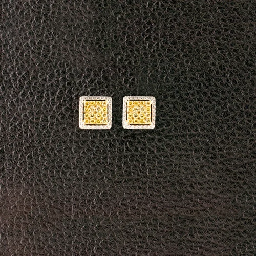 Geometric silver earrings for edgy style -Yellow & White Diamond Square Earrings