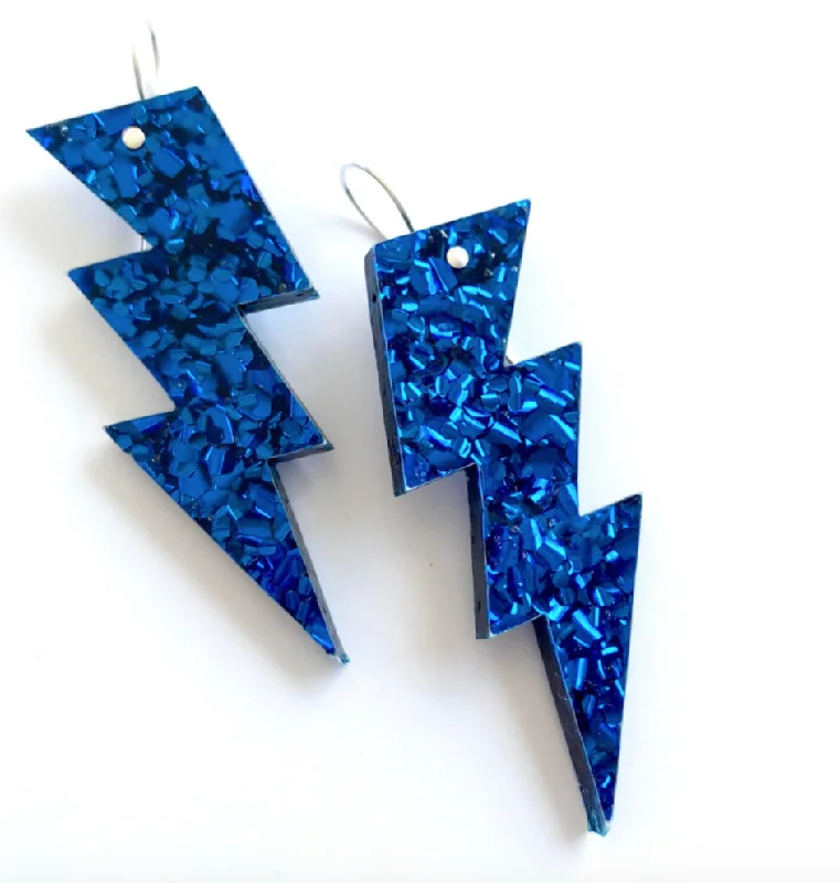 Boho style earrings for free spirits -Bolt Drop Earrings Cobalt Blue