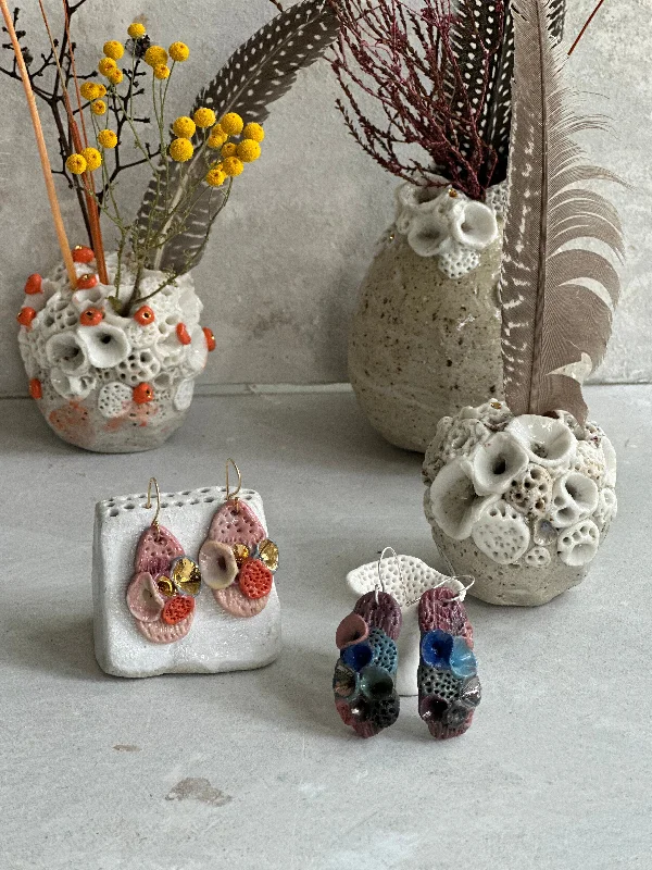 Minimalist silver earrings for casual wear -Hand made porcelain ‘rock coral’ Earrings